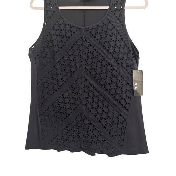 A.N.A. NWT Women's S Boho Embroidered Sheer Eyelet Sleeveless Black Tank Top - Picture 3 of 11